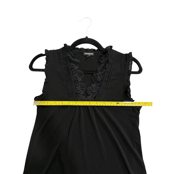 Express XS Black Sleeveless Top Ruffle Trim Lace Detail - Picture 4 of 5
